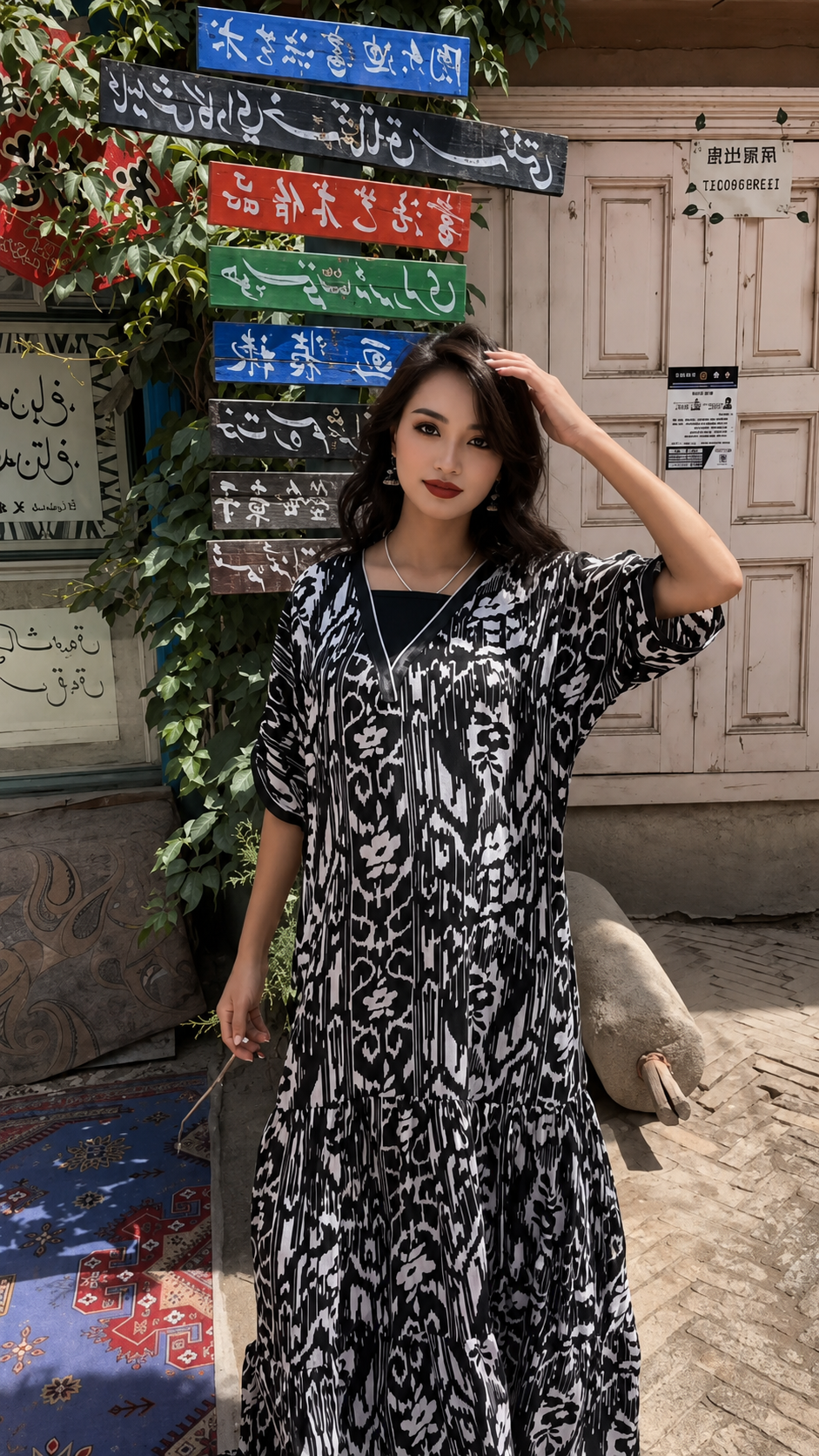 Midnight Atlas Chiffon Kaftan Dress