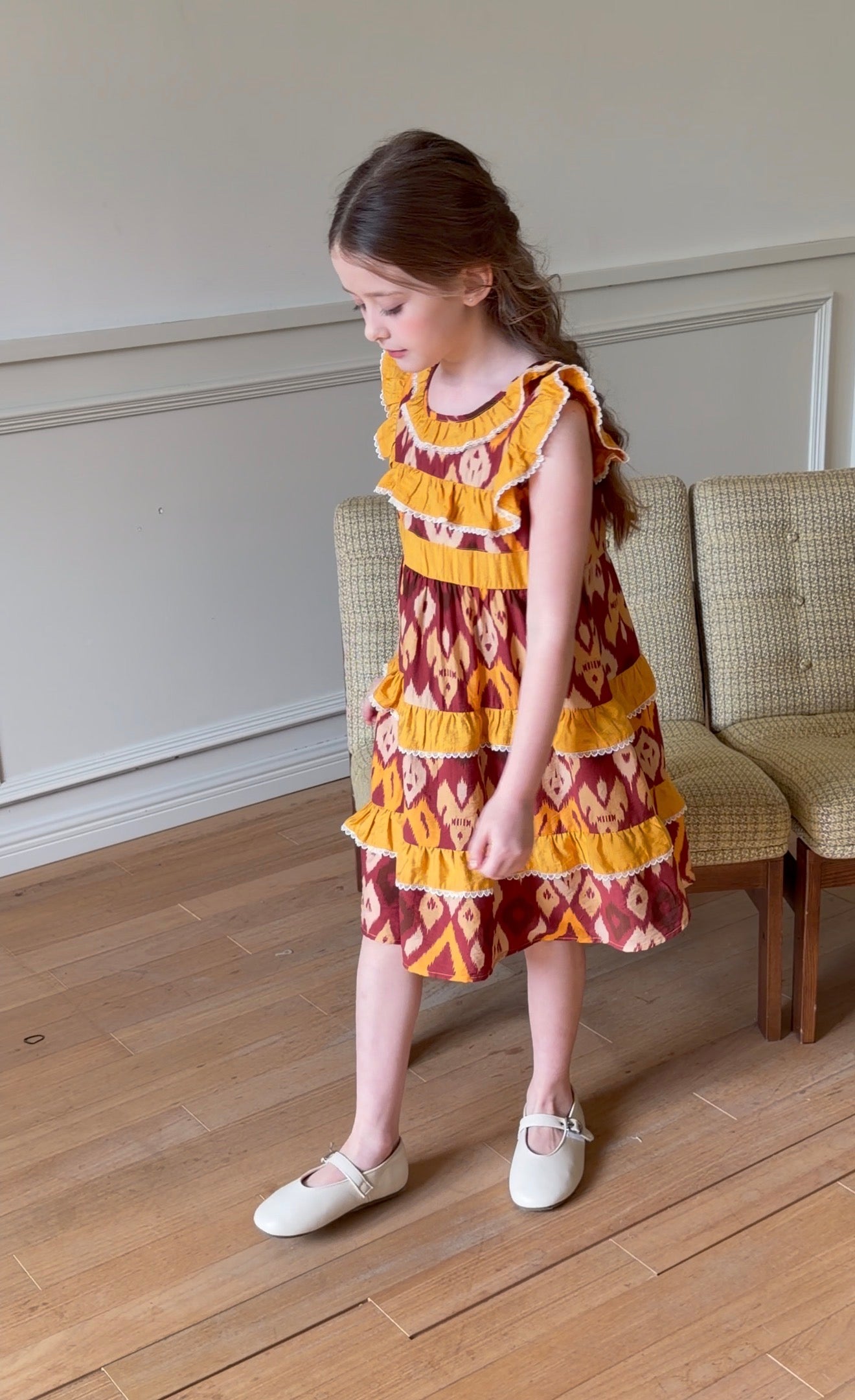 Girls Atlas Ikat Princess Dress – Cotton Ruffle Summer Dress
