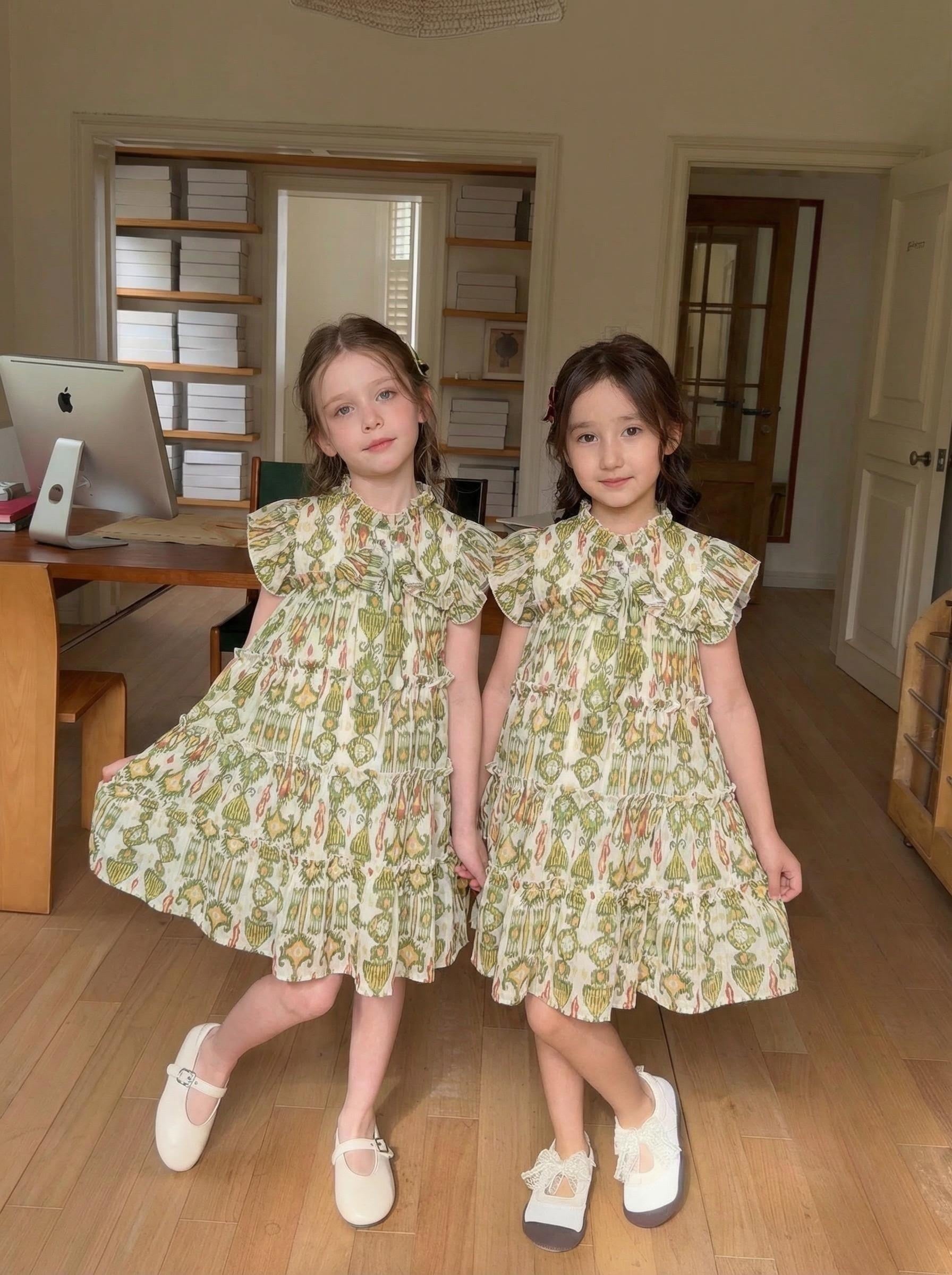 Girls' Tiered Cotton Dress – Atlas Ikat Print