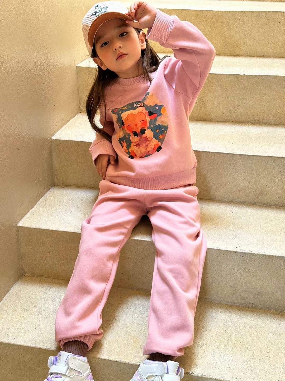 Kids Cream Cartoon Sweatshirt Set – “Jan Balamgha Bir Sowghat” (Unisex)