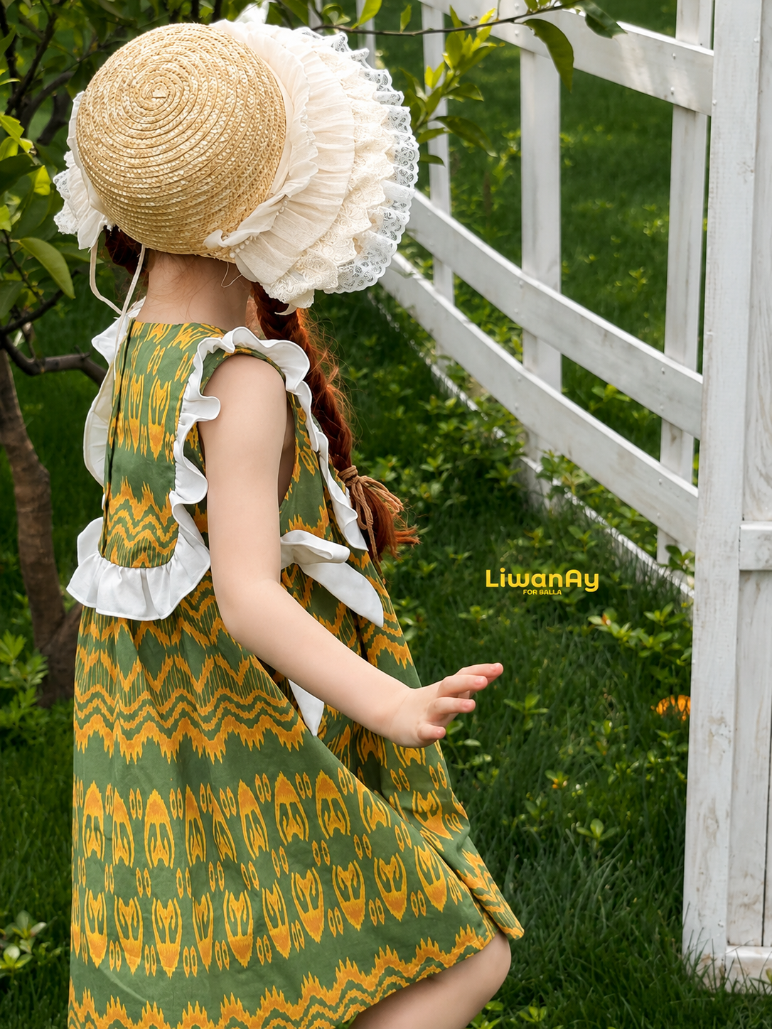 “Citrus Grove” Atlas Cotton Dress – Ruffle Shoulder | Summer Green Edition