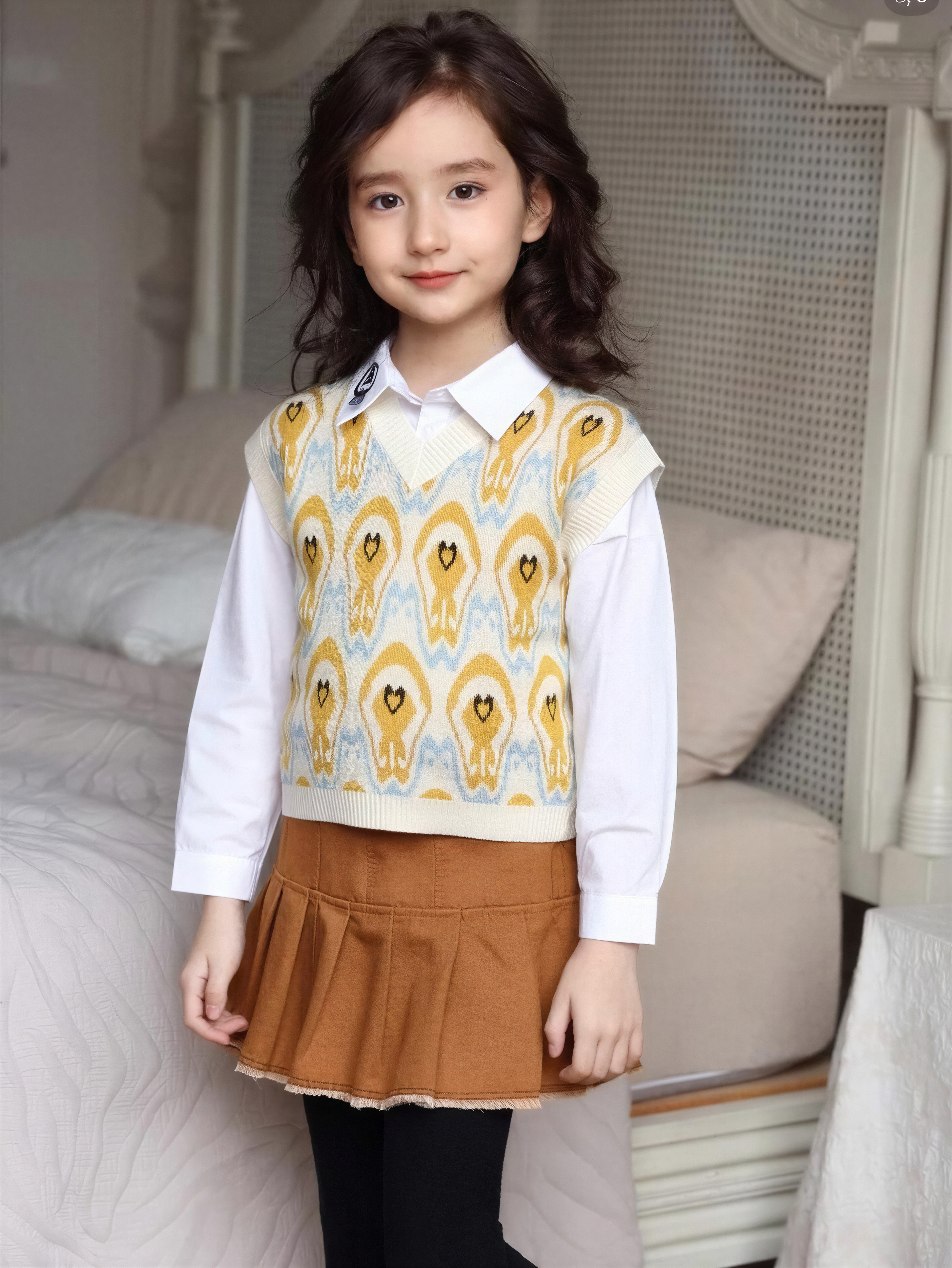 Vintage Caramel Pleated cotton Skirt