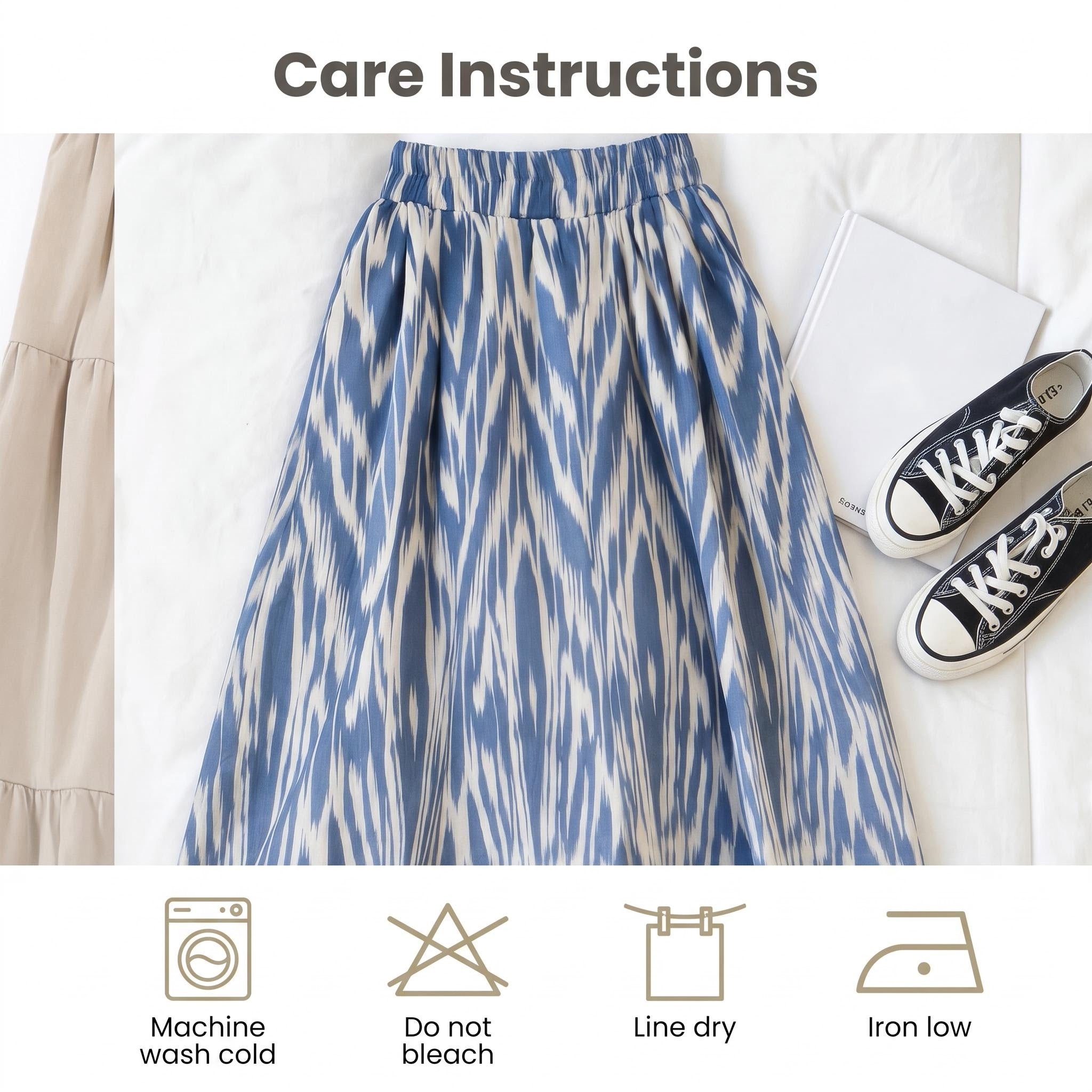 Women's Ikat Linen Maxi Skirt – 100% Linen Heritage A-Line Skirt(One Size)