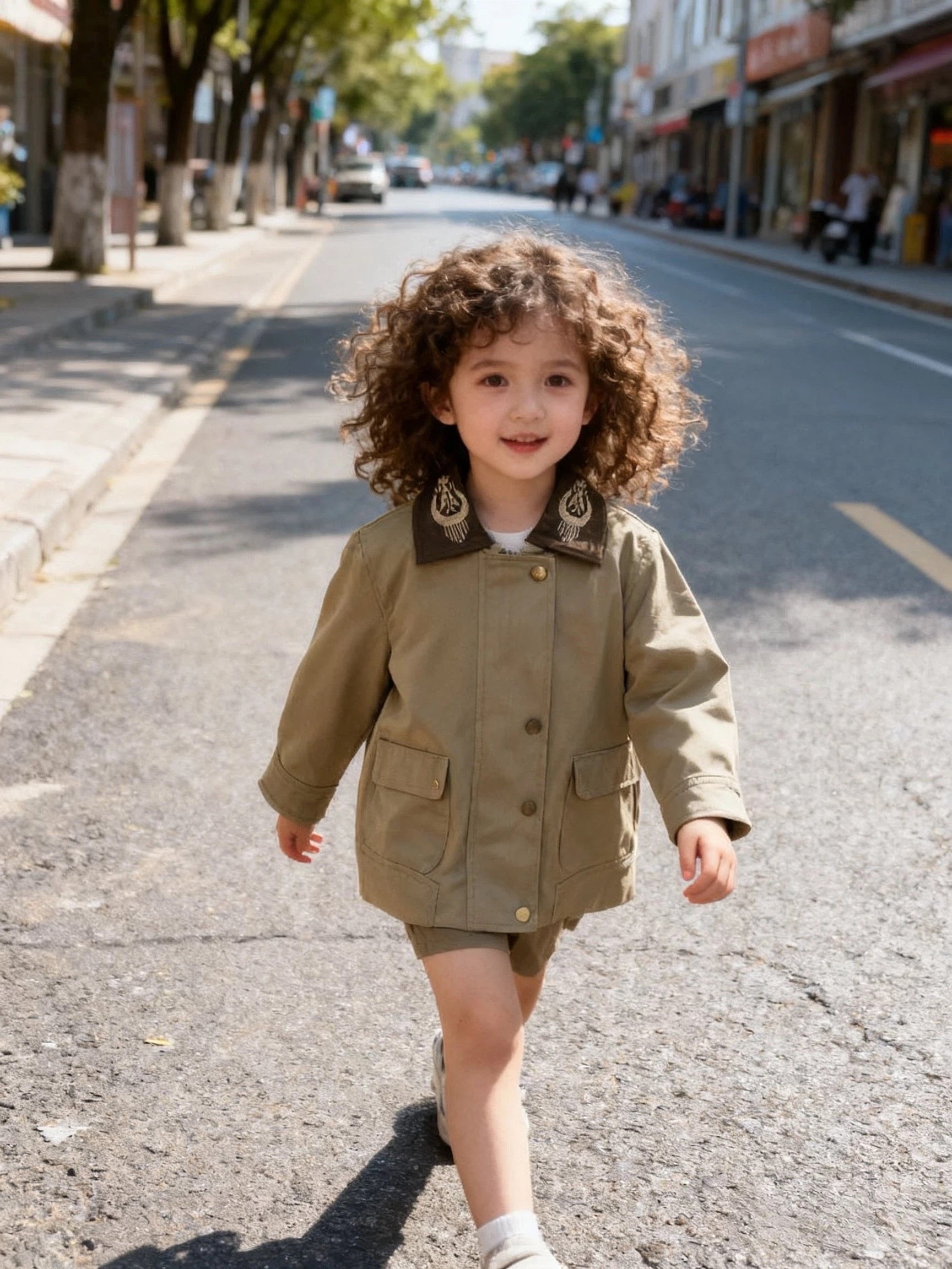 Navy & Brown Embroidered Trench Coat