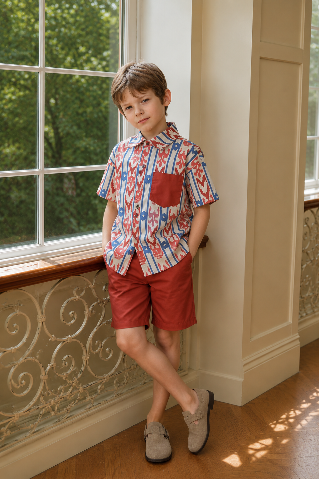 Boys’ 2-Piece Atlas Ikat Set – Rust Red/Blue & Stone Brown