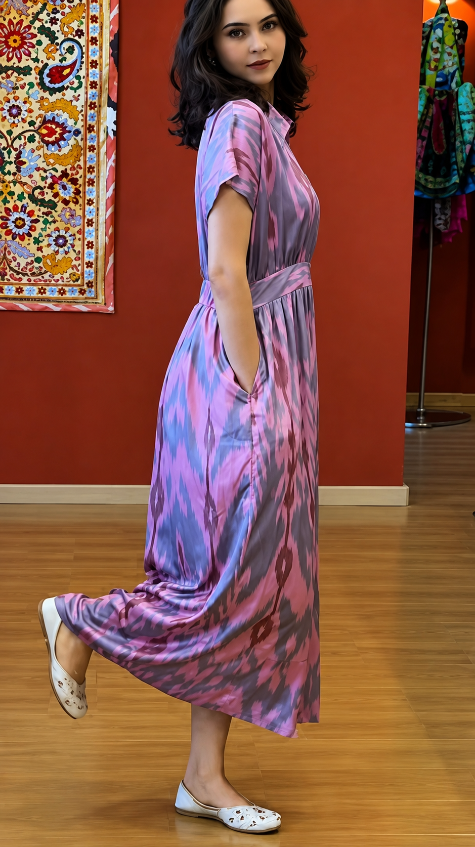 Azure Orchid Silk Blend Zip Dress
