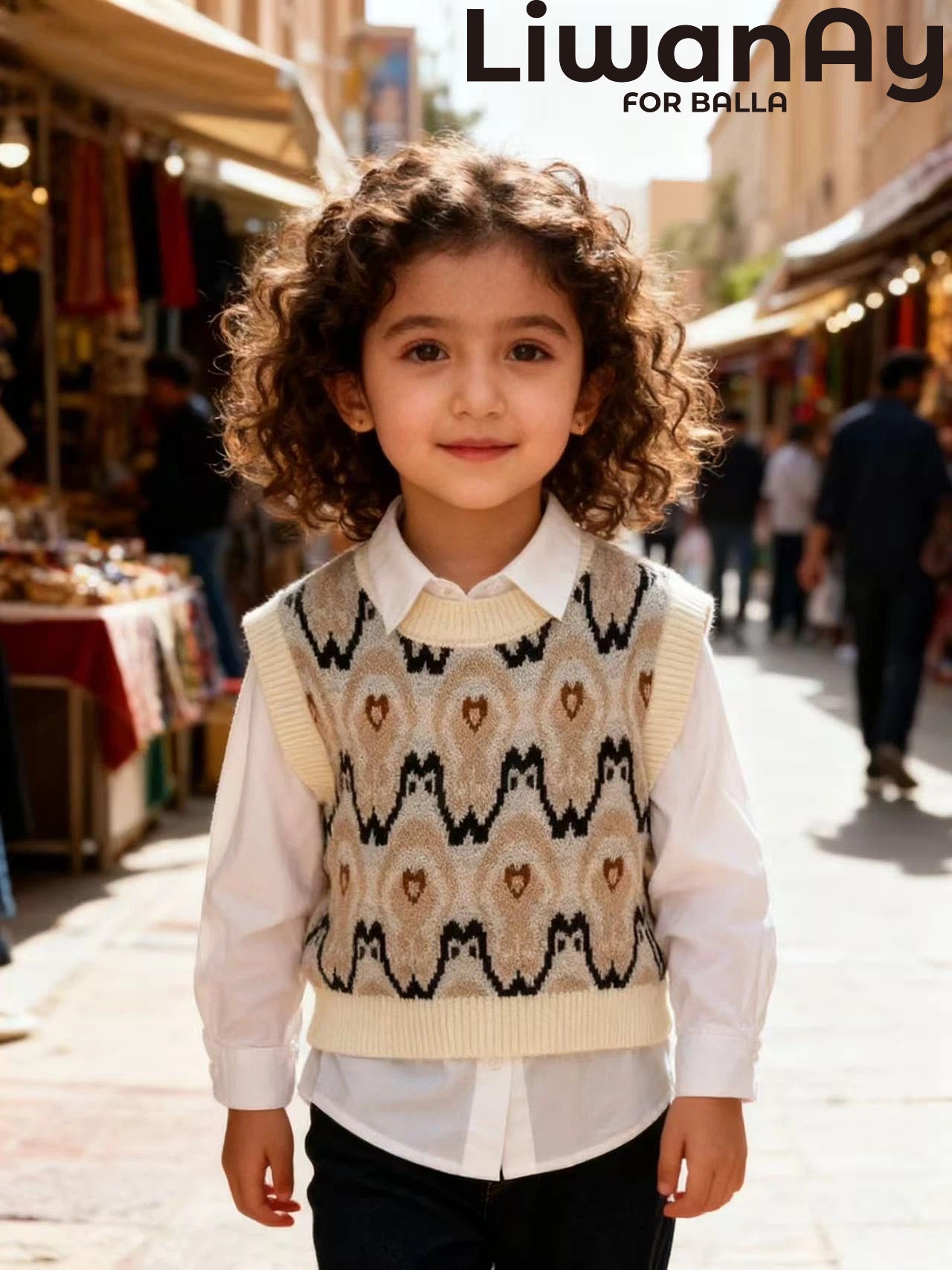 Atlas Knit Vest – Kids Ikat Pattern Sweater (Matching with Mom)