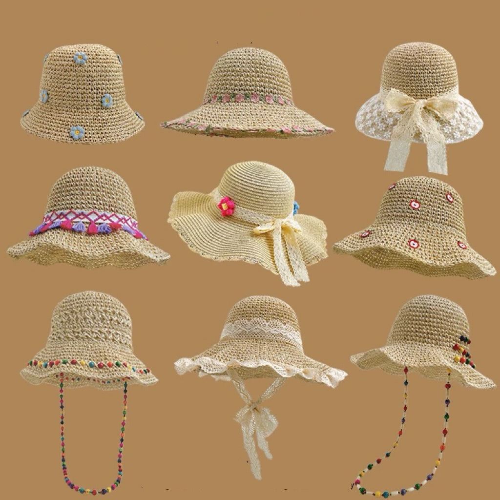 girls’ Woven Straw Sun Hat – Cute Summer Beach Style (Size 56-58cm)