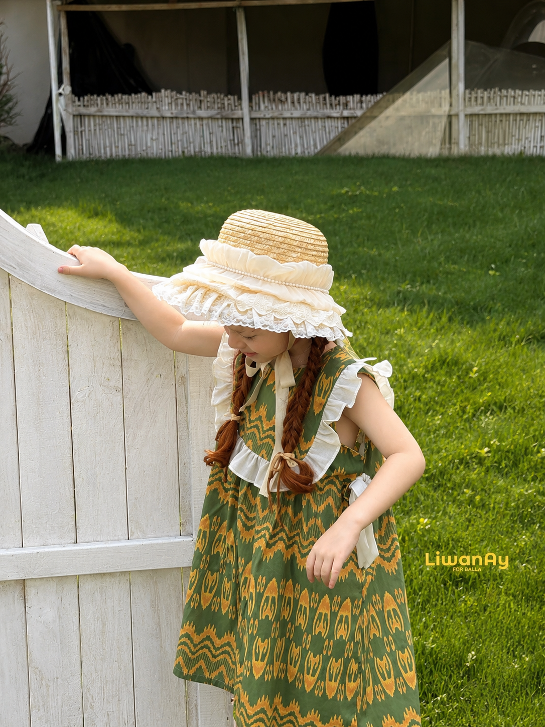 “Citrus Grove” Atlas Cotton Dress – Ruffle Shoulder | Summer Green Edition