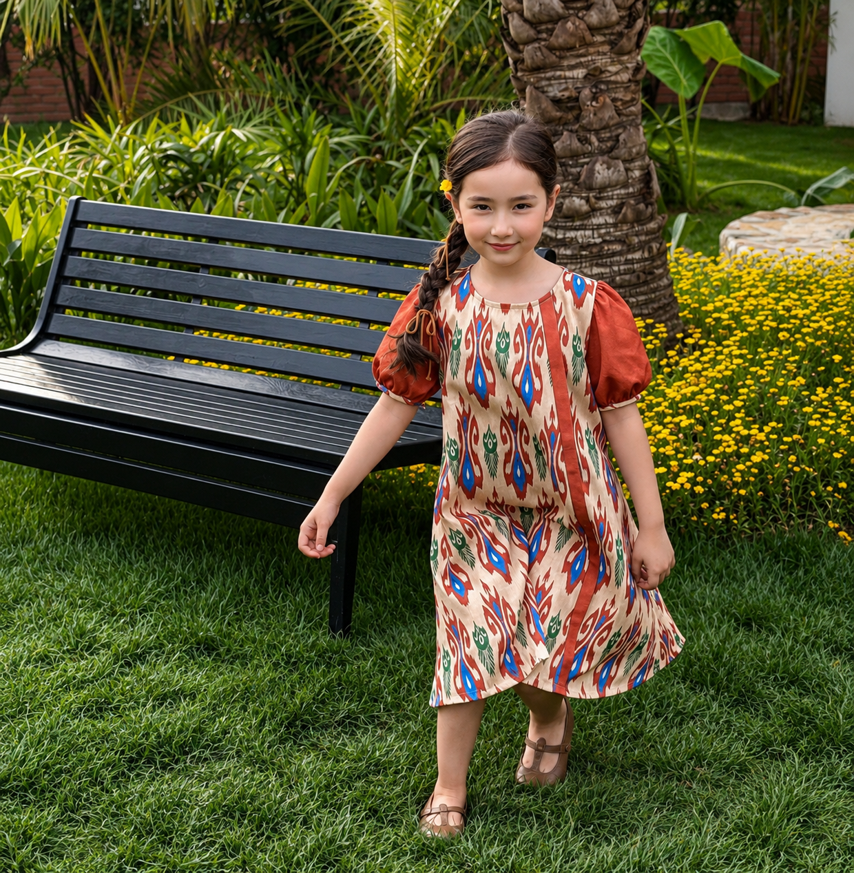 Siblings Set – Rust Ikat Dress & 2-Piece Boy’s Outfit