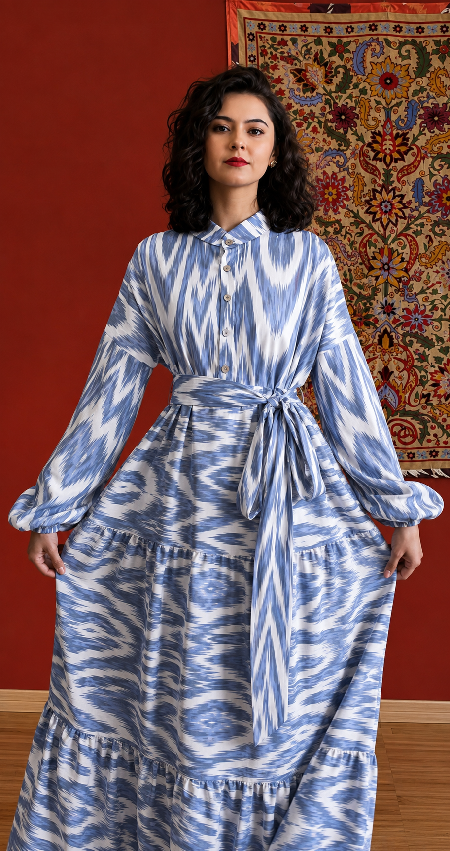 Azure Breeze Tie-Dye Cotton Maxi Dress