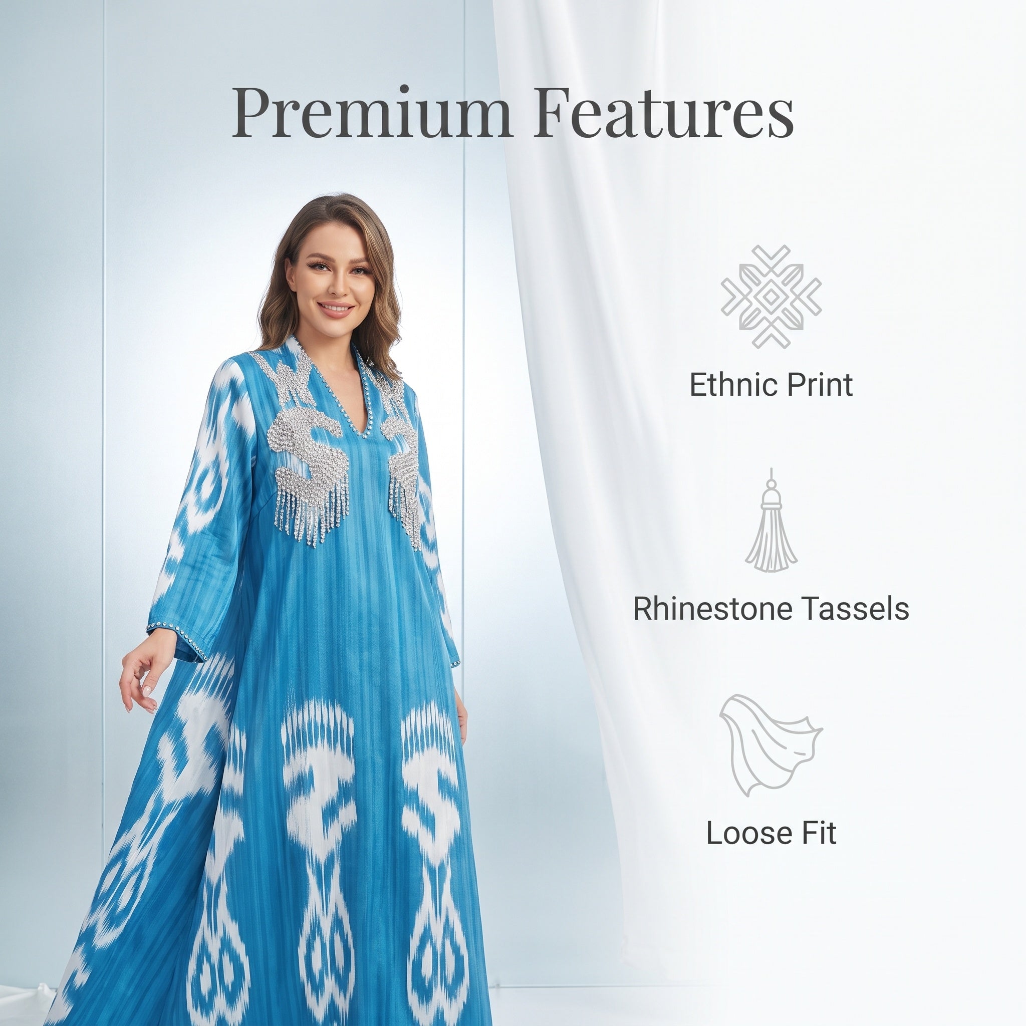 100% Premium Cotton with Traditional Tie-Dye Print and Crystal Hotfix Embellishments.