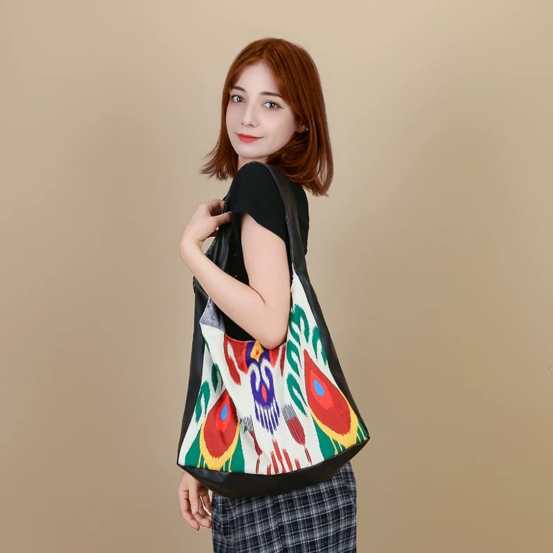 Ethnic Ikat Patchwork Shoulder Bag