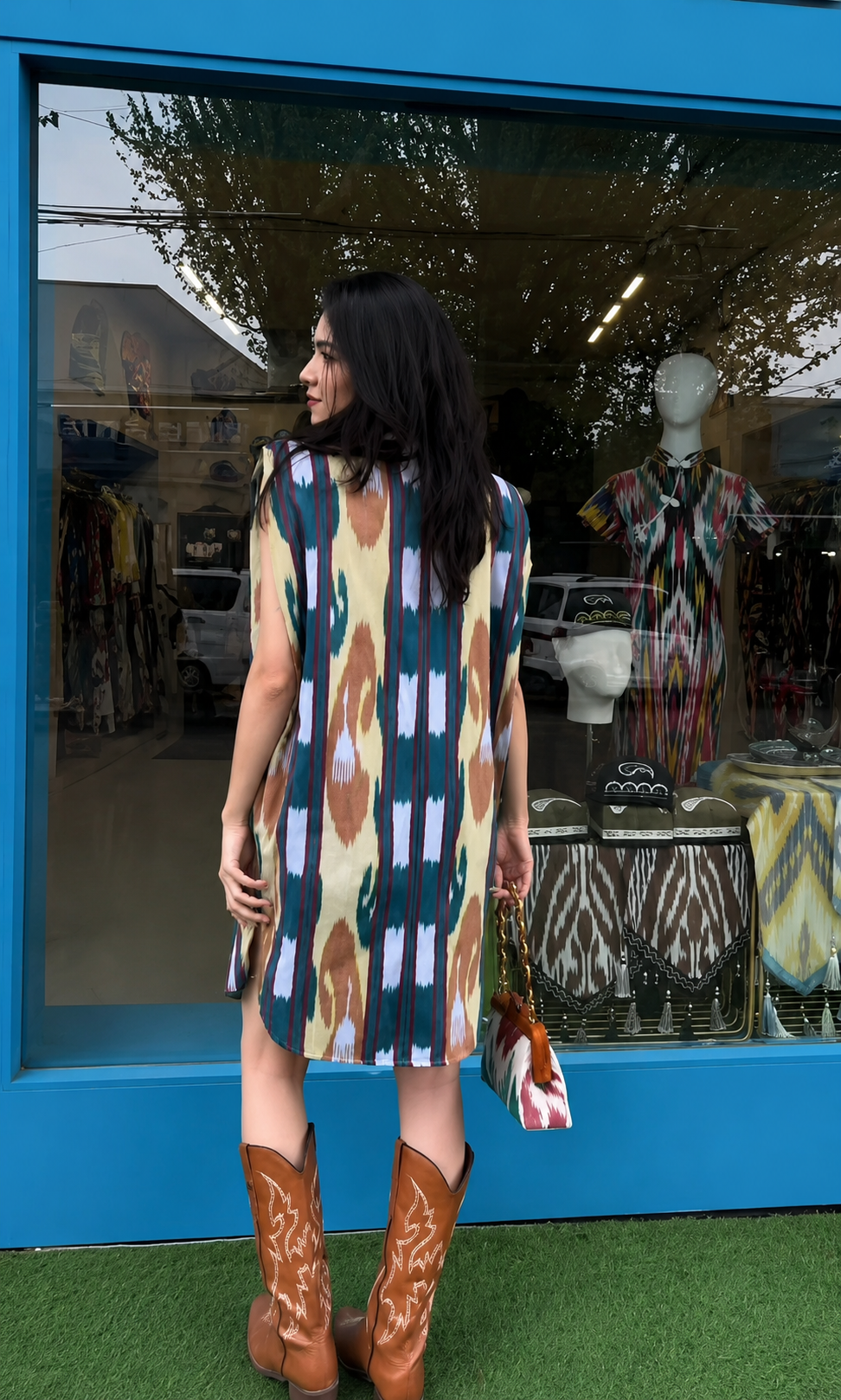 Ikat Sleeveless Shirt Dress