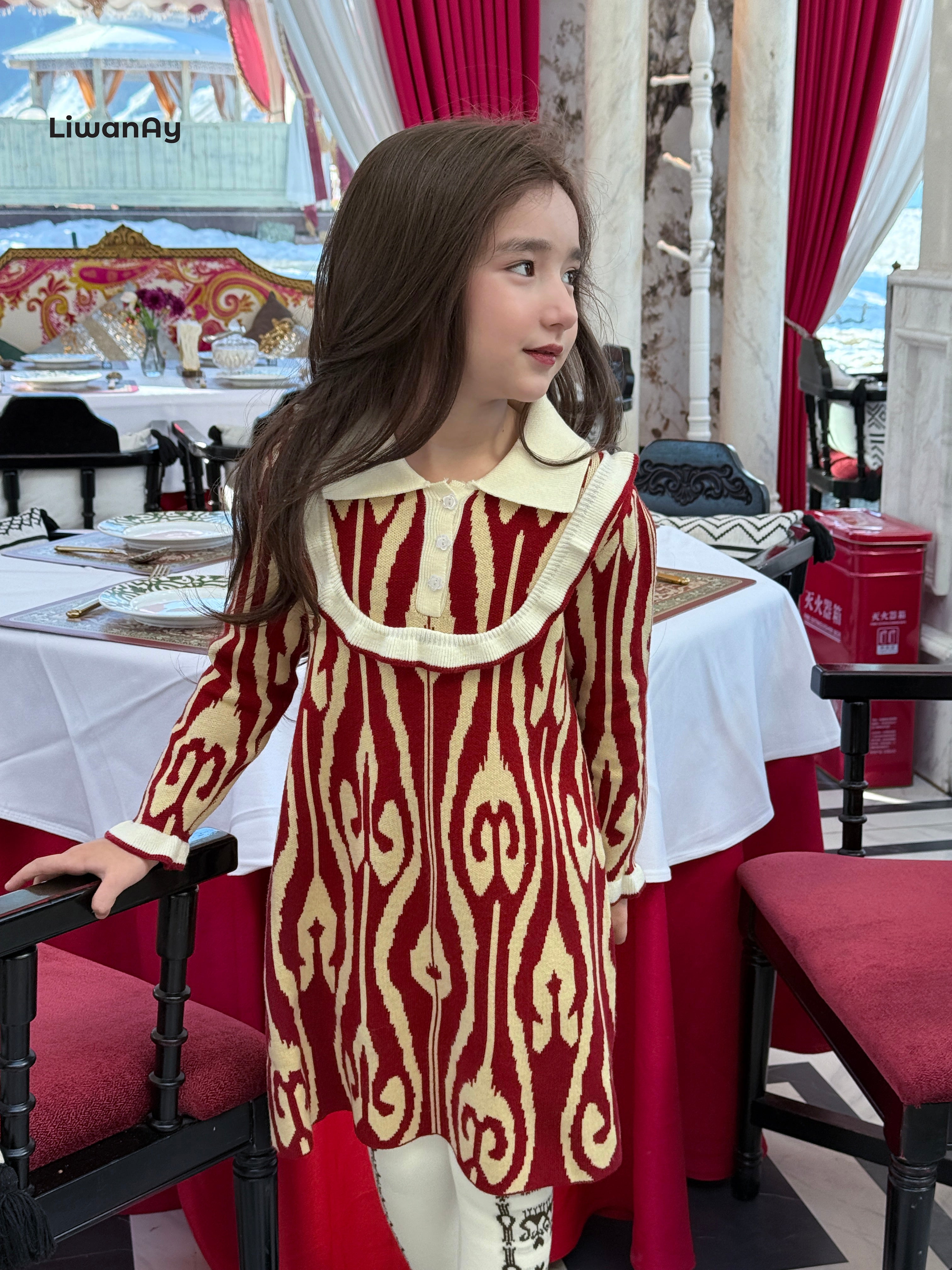 Atlas Knit Long-Sleeve Dress with Peter Pan Collar