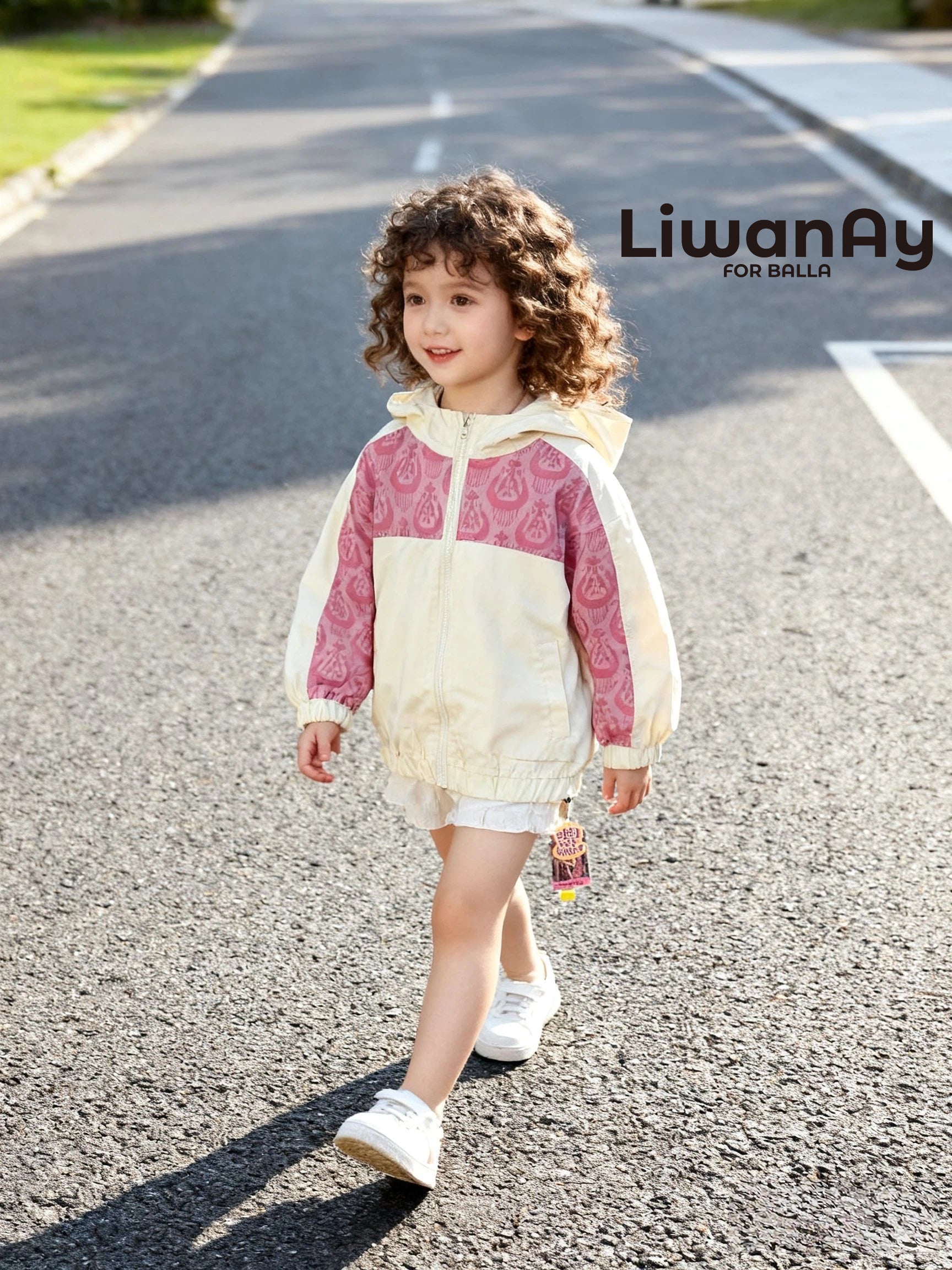 Pink & White Ikat Windbreaker Jacket