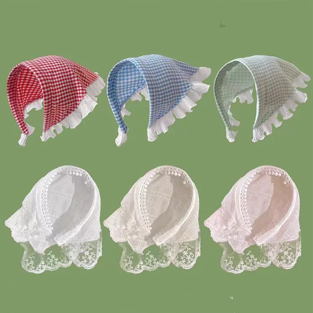 Cute Gingham Lace Head Scarf – Princess Garden Style