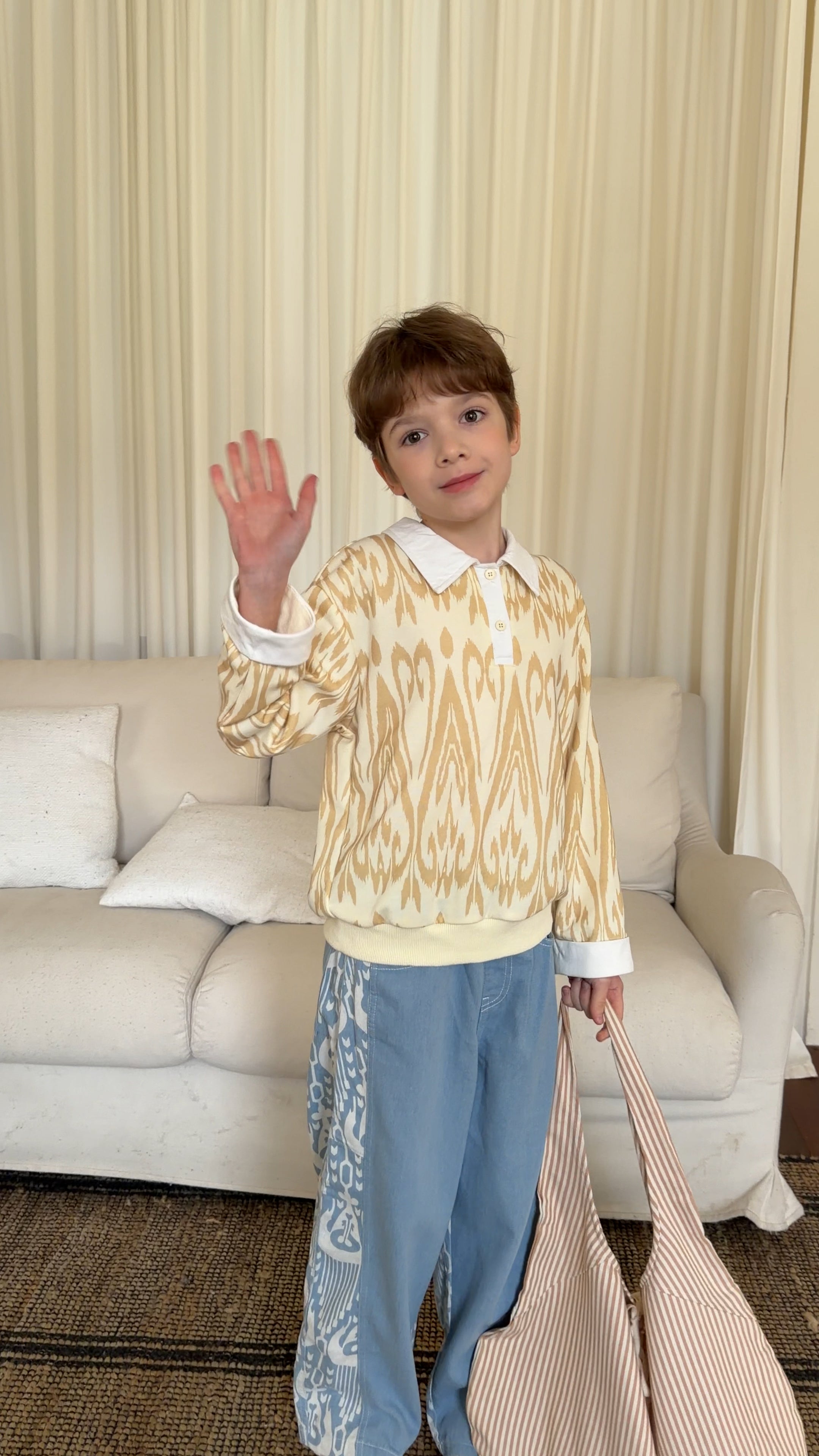 Kids Cotton Ikat Shirt – Unisex Boys & Girls Spring Summer Top