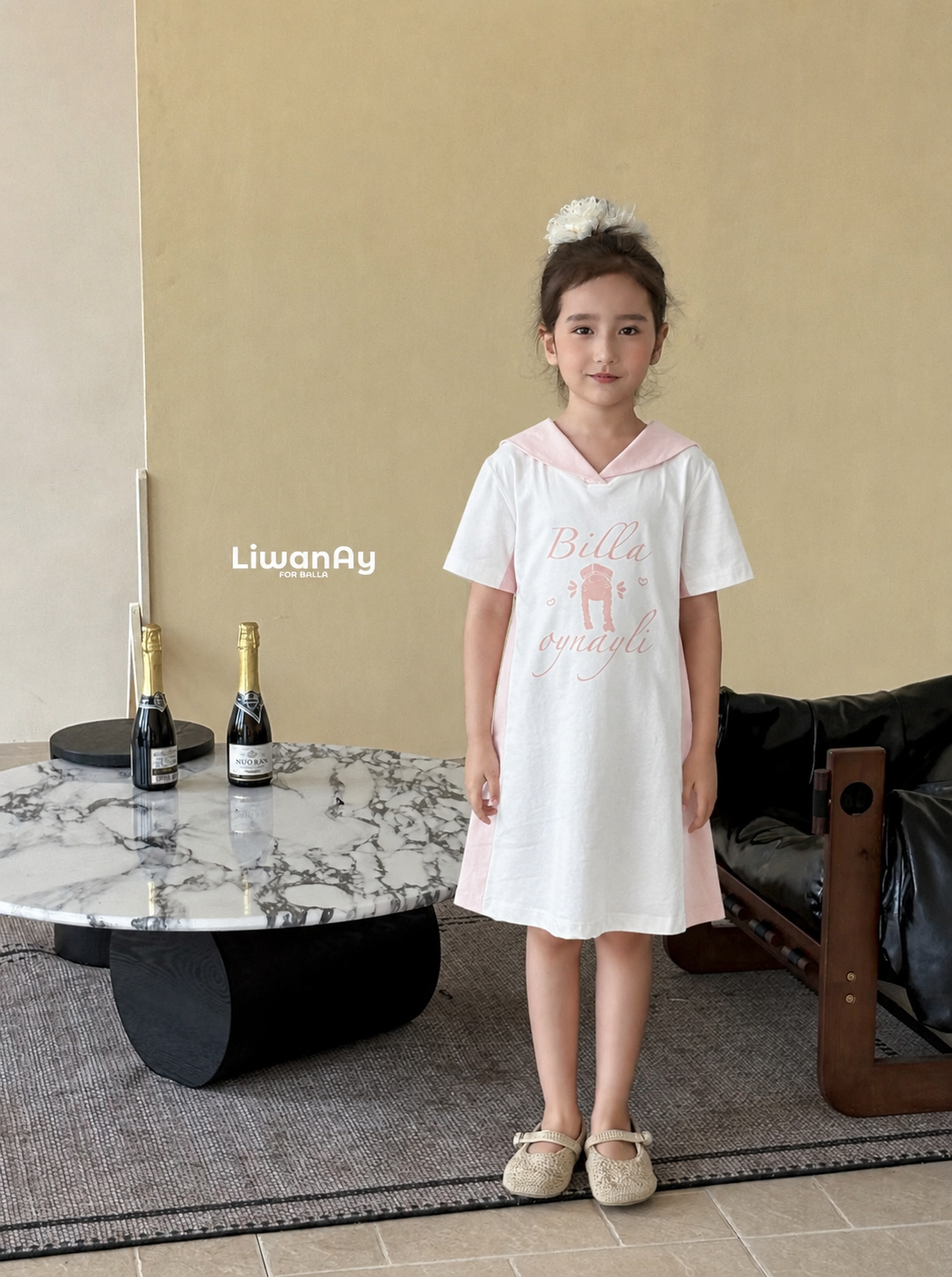 Sporty Sailor-Collar Cotton Dress – "Bella" Print