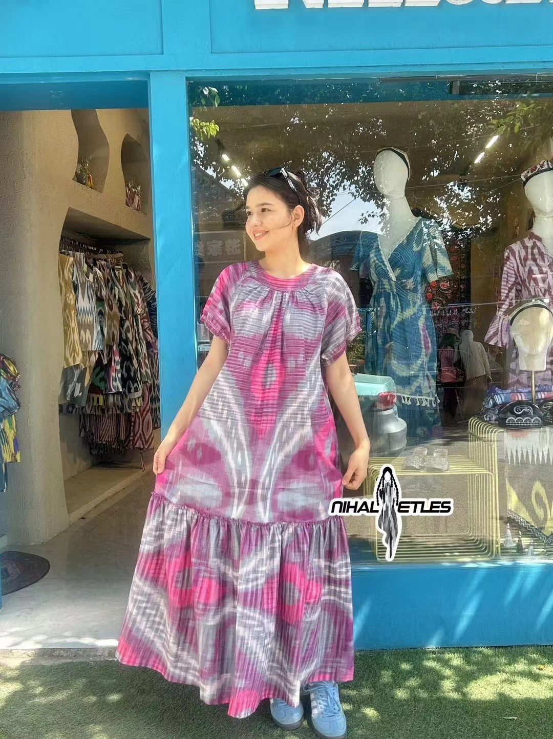 Hand-Dyed Magenta Maxi Dress – Flowy Cotton Comfort (Fits ≤75 kg)