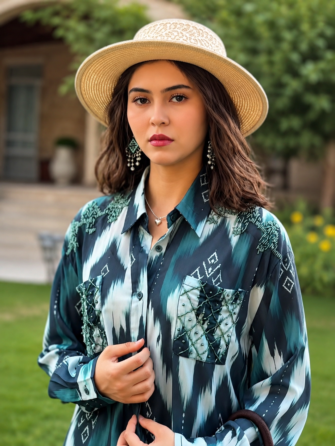 Midnight Ikat Chiffon Two-Piece Set – Hand-Beaded Heritage Collection