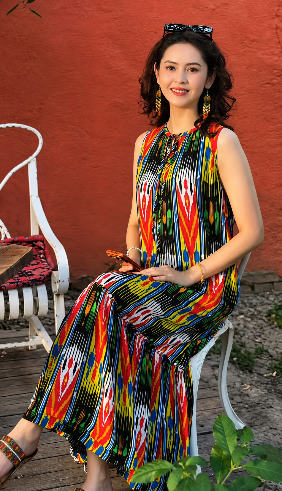 Silk Chiffon Ikat Maxi Dress
