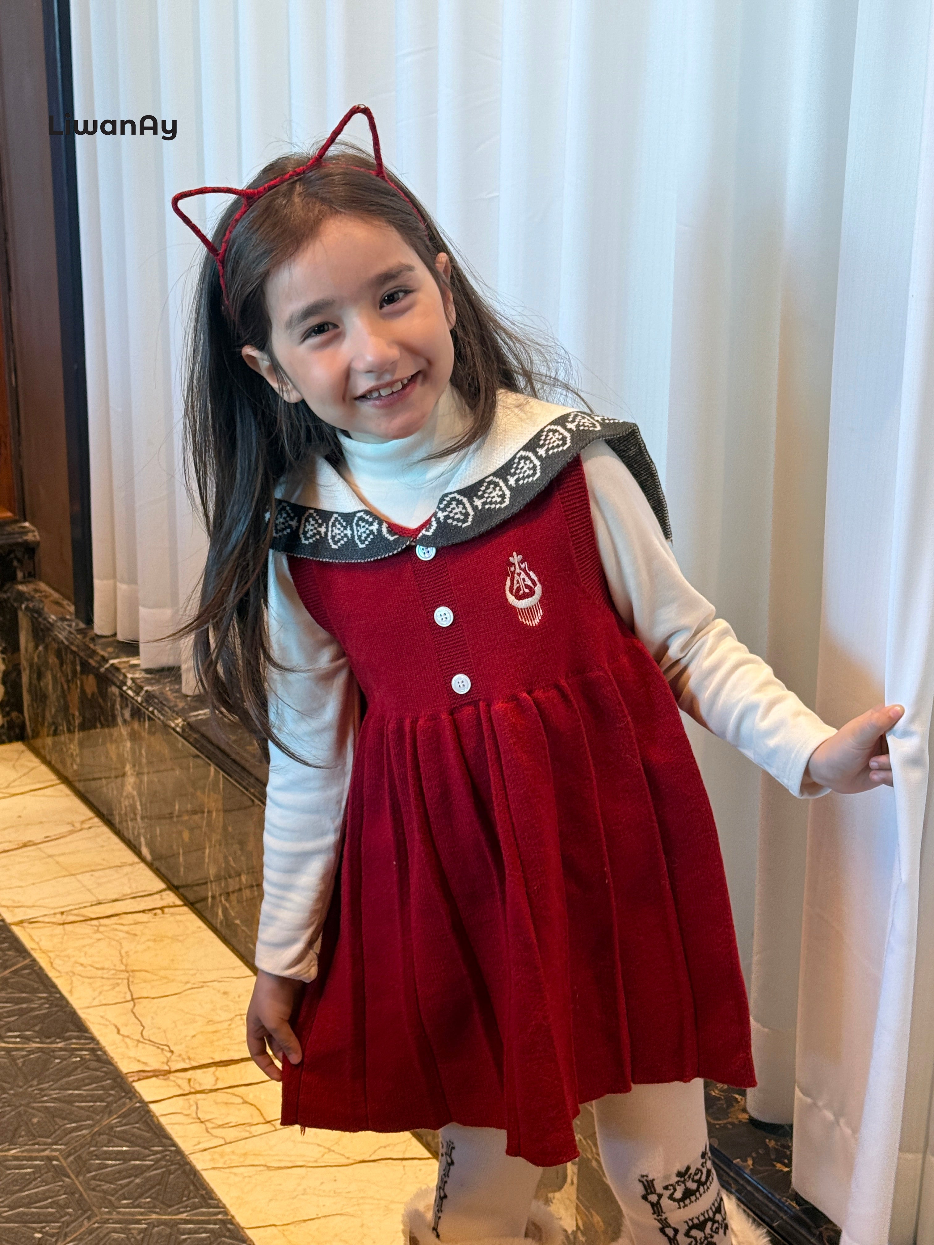 Red Knit Sailor-Collar Dress