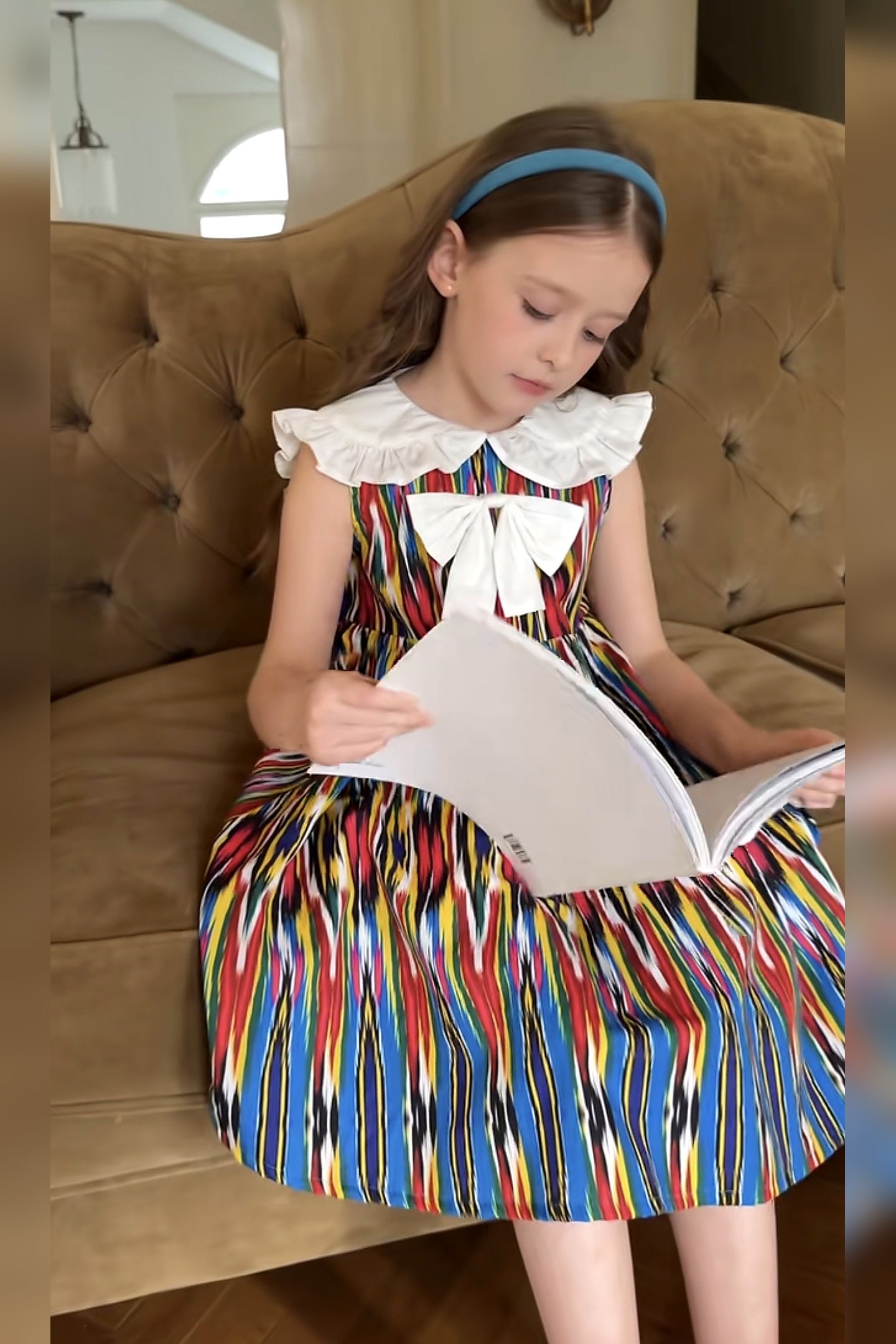 Girls Atlas Ikat Cotton Dress – Soft Breathable Summer Party Dress