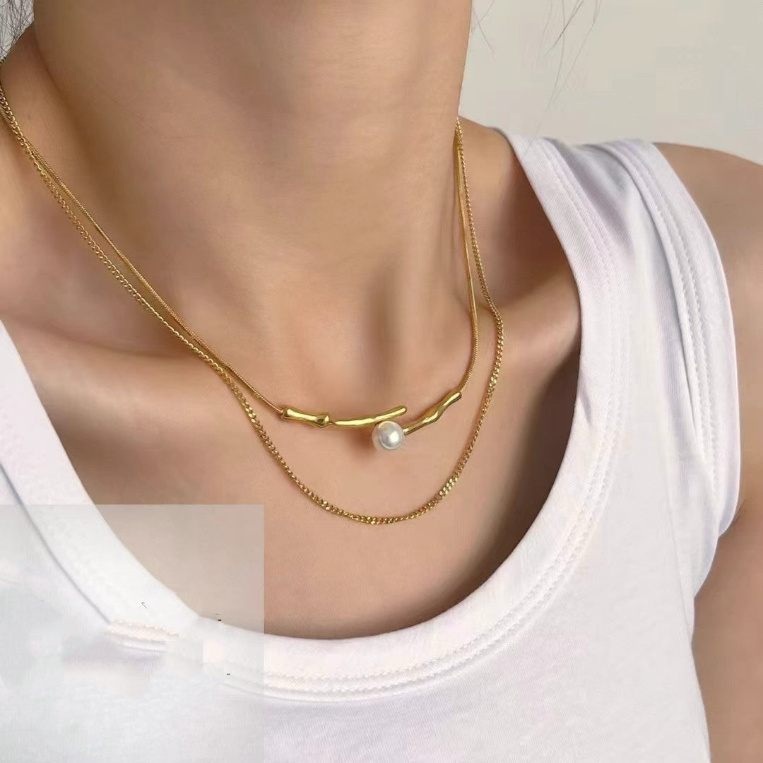 Gold Color Stainless Steel Fringe Necklace – Statement Beaded Design（48）