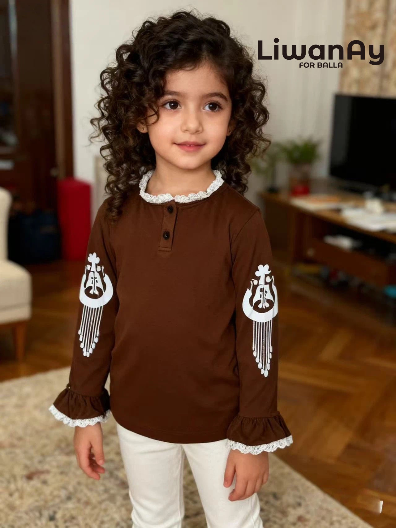 Atlas Cotton Top – Long Sleeve Ruffle Shirt for Girls