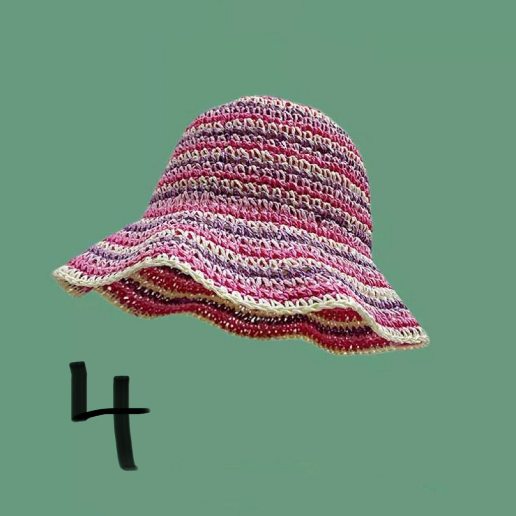 Rainbow Woven Sun Hat – Foldable Summer Beach Style (M 56–58 cm)