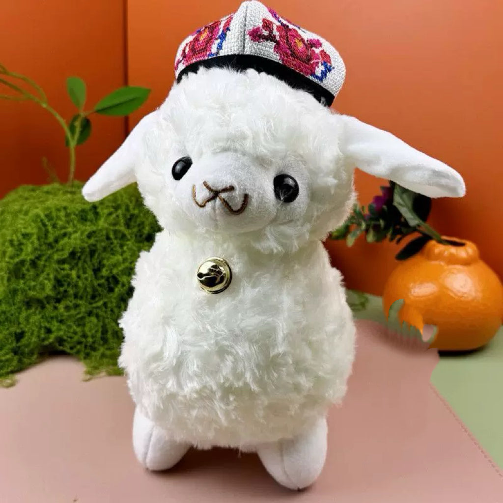 Cute traditional Hat Plush Lamb – 23cm Soft Stuffed Toy with Ethnic Cap(Random)
