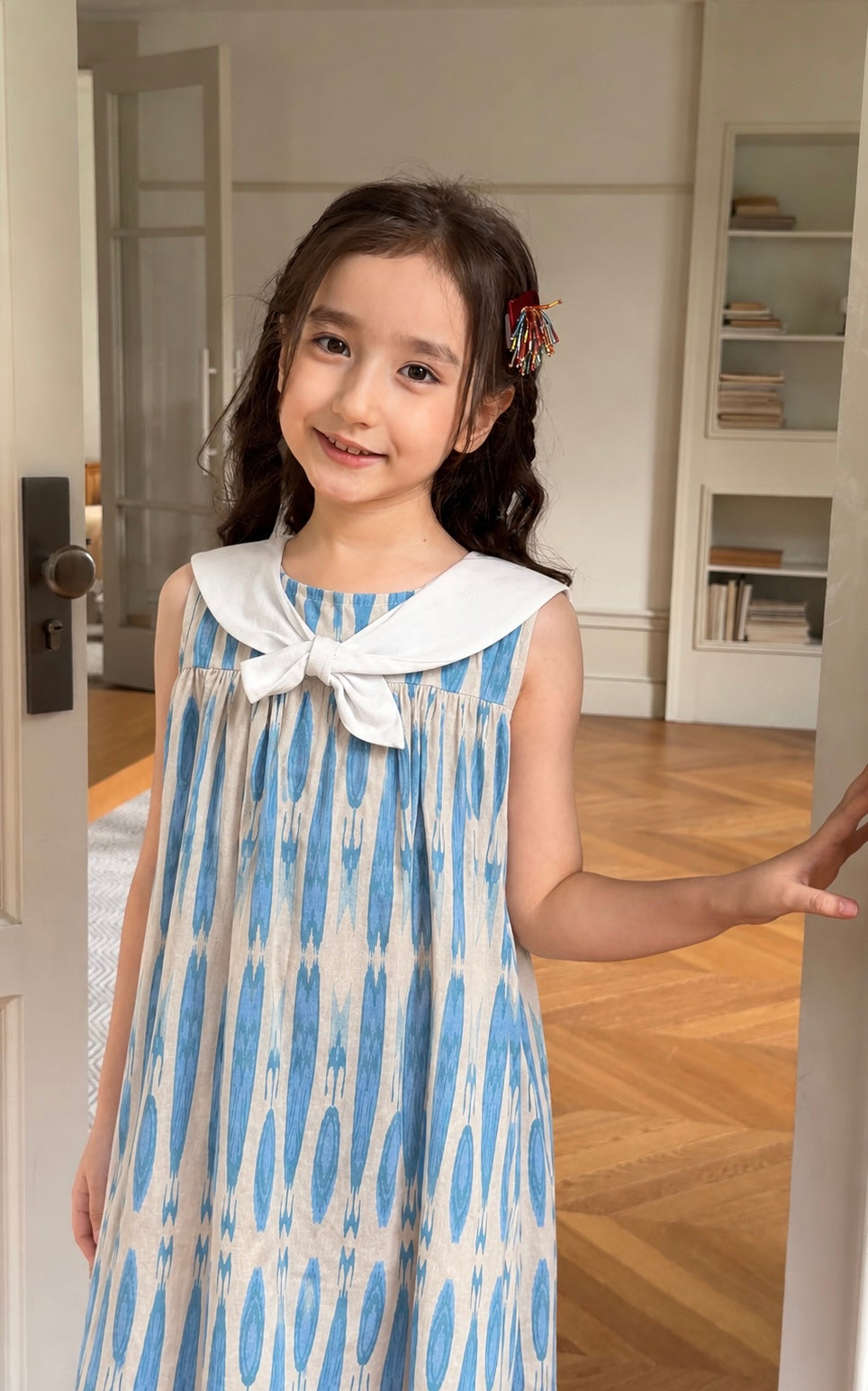 Girls Ikat Cotton Dress – Sailor Collar Summer Dress (Soft & Breathable)