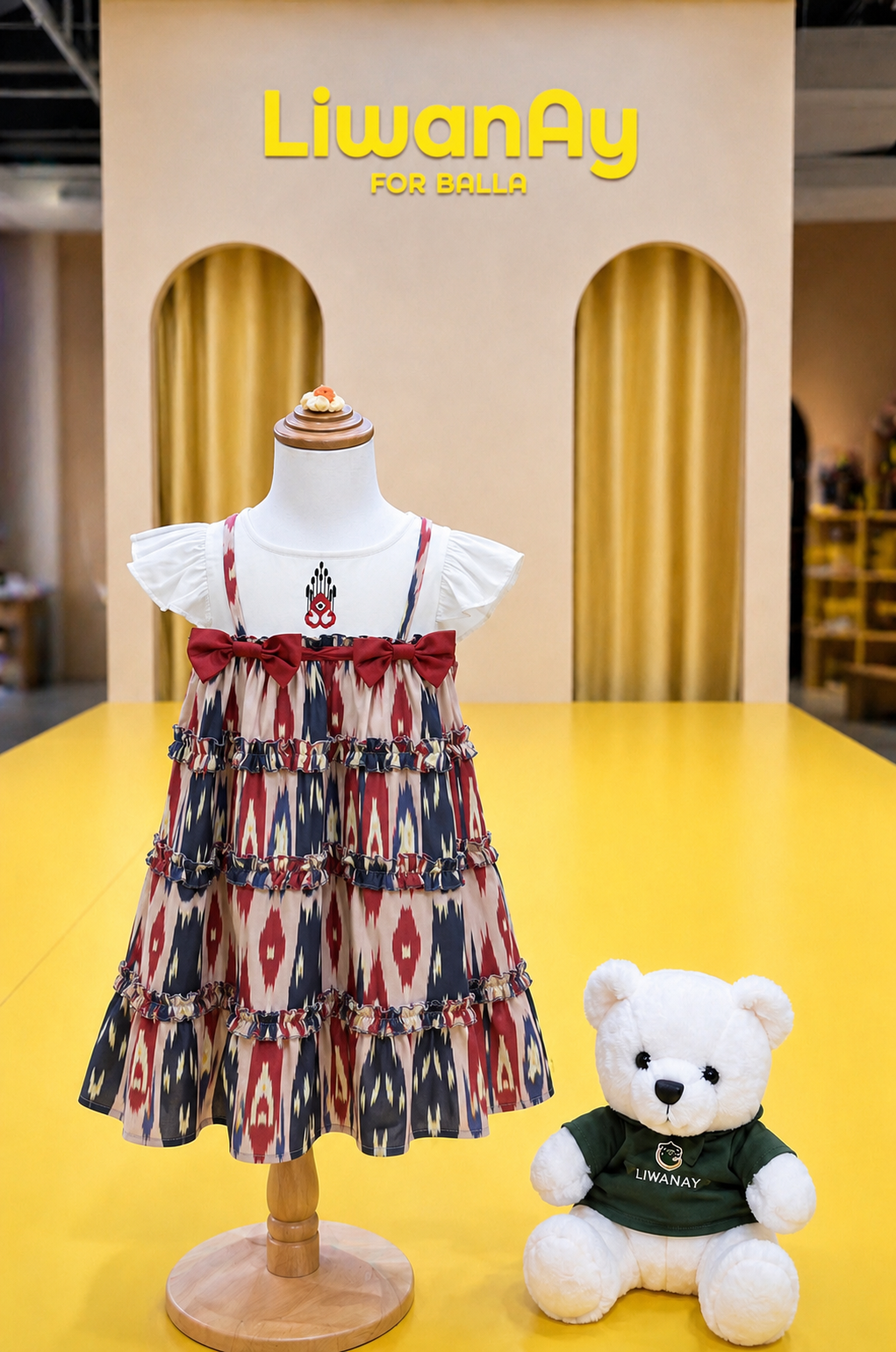 Girls Atlas Ikat Ruffle Dress – Cotton Vintage Style Summer Dress
