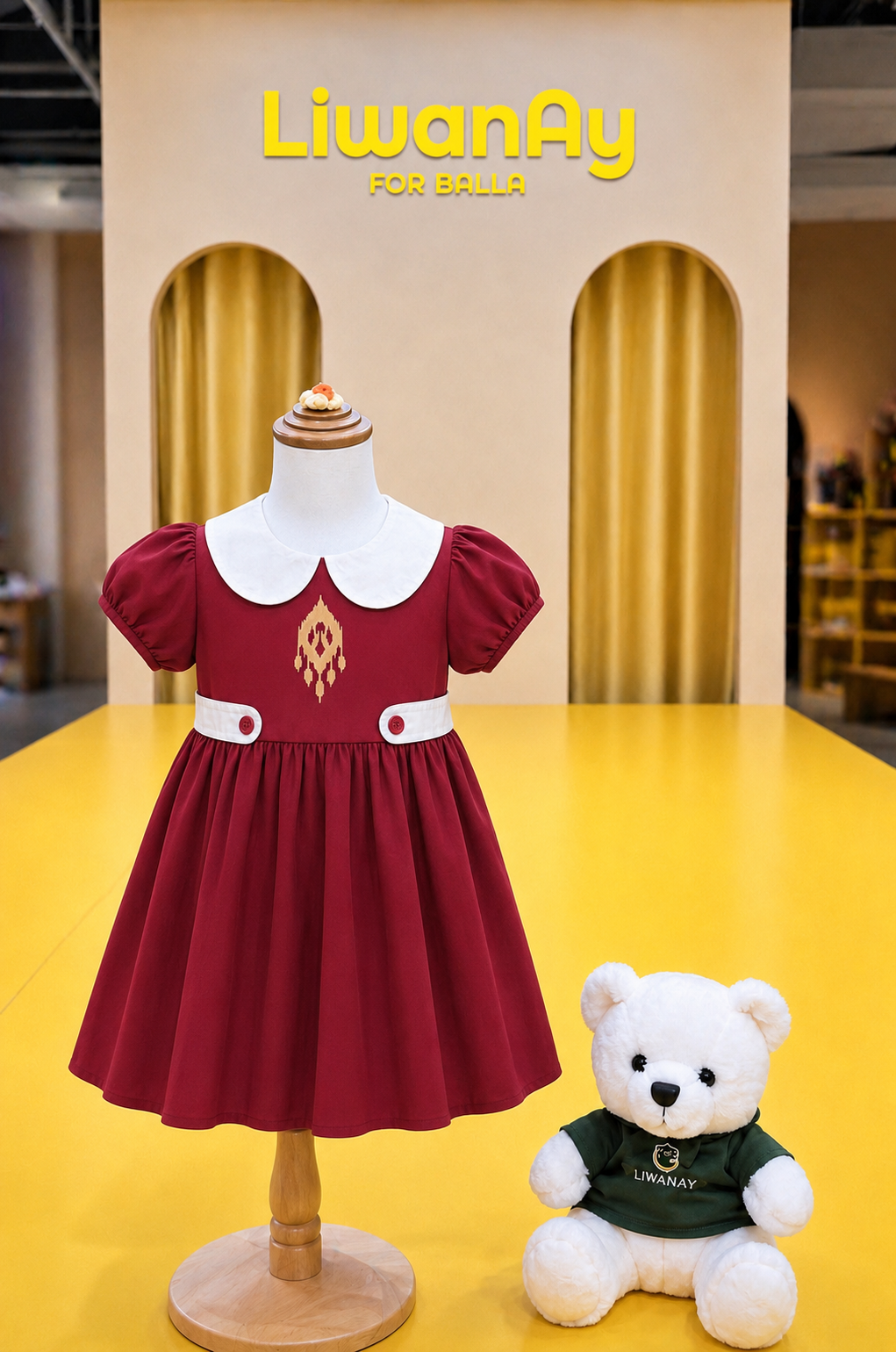 Girls Red princess Dress – Embroidered Summer Dress with White Collar