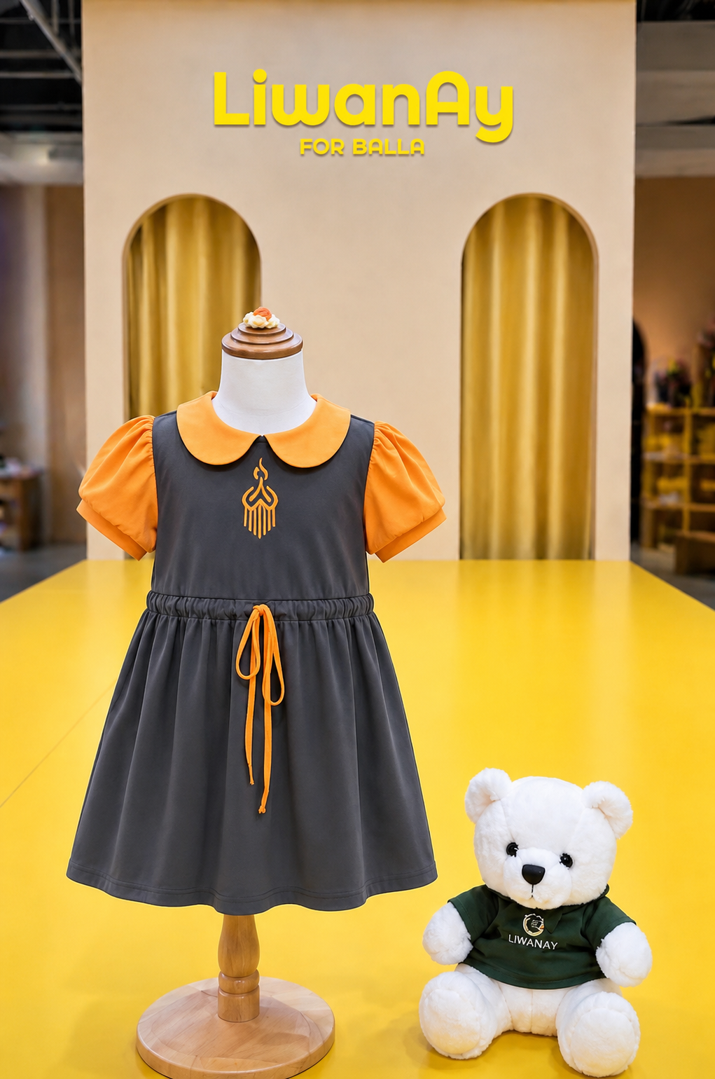Sporty Pinafore Dress– Charcoal & Orange