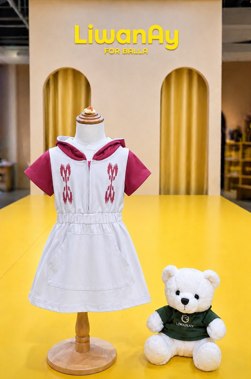 Sporty Hooded Dress with Ikat Embroidery | Liwanay Active Series