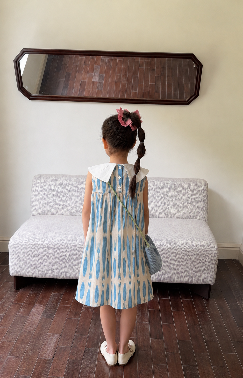Girls Ikat Cotton Dress – Sailor Collar Summer Dress (Soft & Breathable)