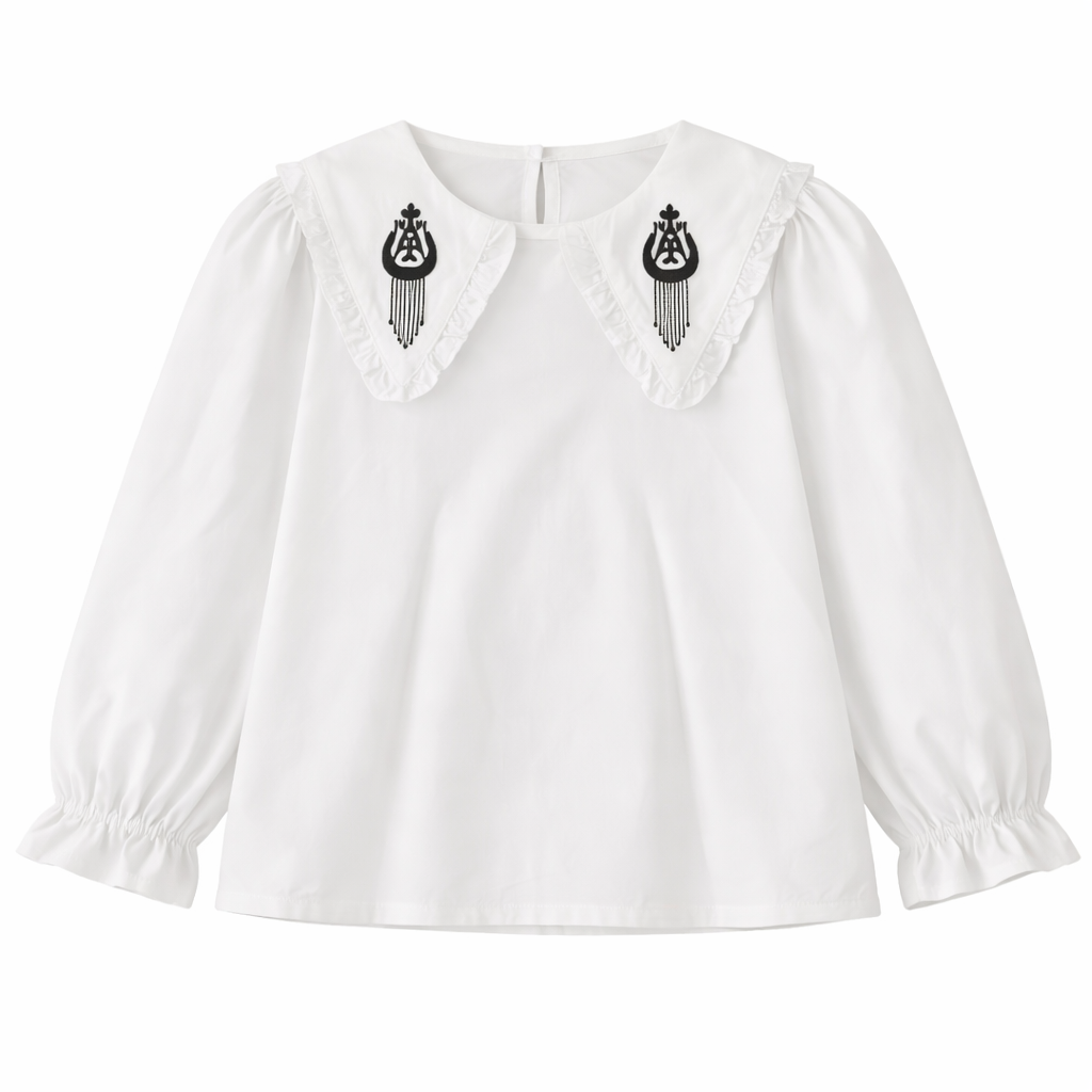 Embroidered Collar Blouse – Classic & Versatile (White)