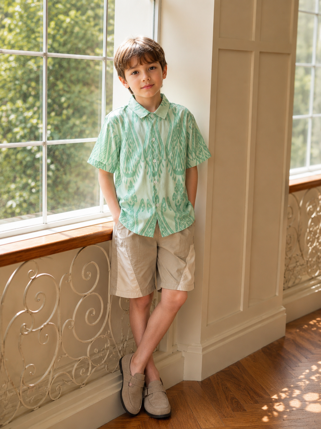 Age 2-3: Boys Ikat Linen Shirt – Lightweight Breathable Summer Button-Up