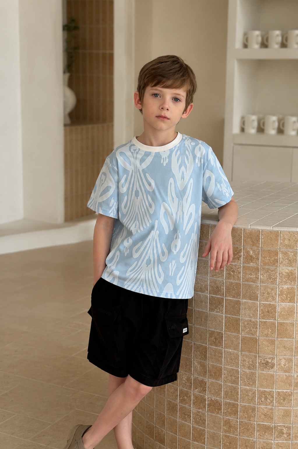 Kids Ikat Cotton T-Shirt – Atlas Pattern Summer Tee (Soft & Breathable)