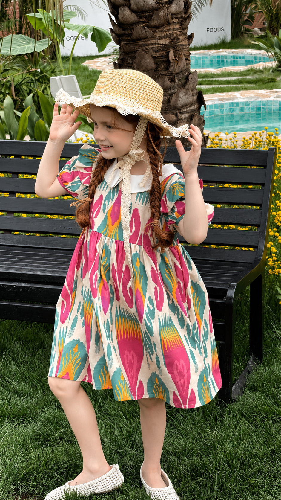 Girls Ikat Cotton Dress – Atlas Pattern Summer Dress | Soft Breathable Toddler & Kids Outfit