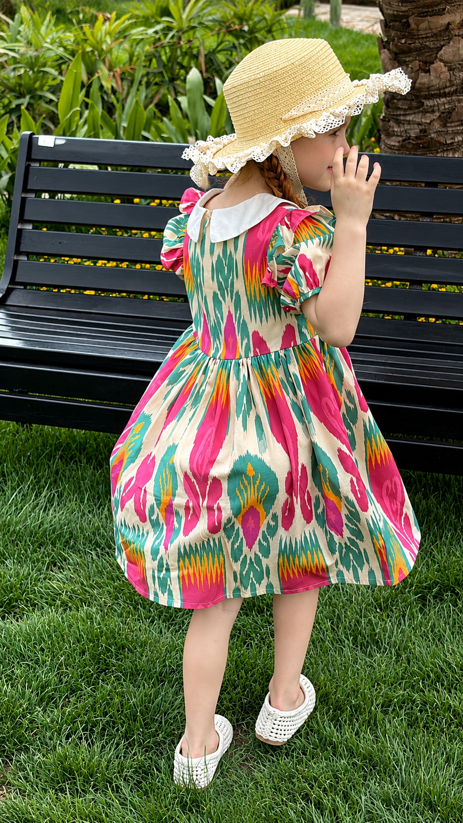 Girls Ikat Cotton Dress – Atlas Pattern Summer Dress | Soft Breathable Toddler & Kids Outfit