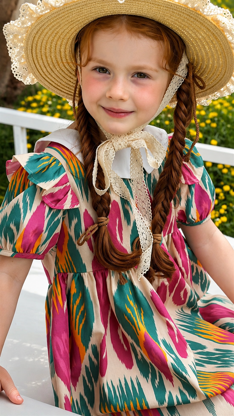 Girls Ikat Cotton Dress – Atlas Pattern Summer Dress | Soft Breathable Toddler & Kids Outfit