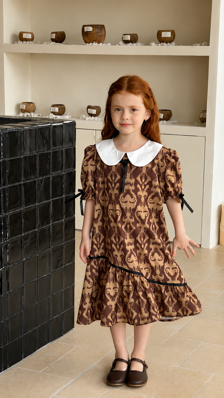 Girls Vintage Puff Sleeve Dress – Ikat Atlas Cotton Summer Dress