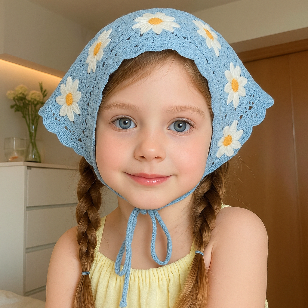 Crochet Flower Headscarf – French Cottagecore Style