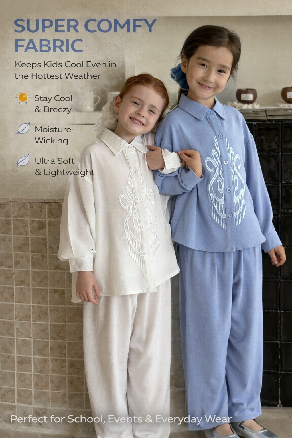 “Silk Whisper” Embroidered Ice Silk Set – Hand-Stitched Detail | Summer Cool Comfort