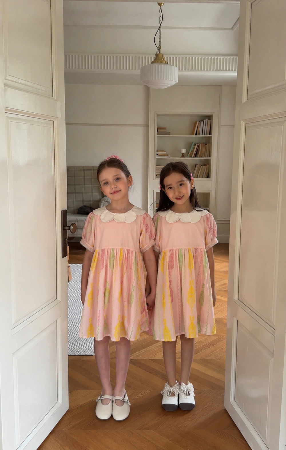 Girls Premium Cotton Atlas Dress – Soft Pink Elegant Summer Dress with Peter Pan Collar