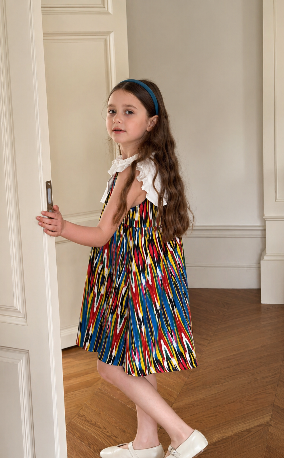 Girls Atlas Ikat Cotton Dress – Soft Breathable Summer Party Dress