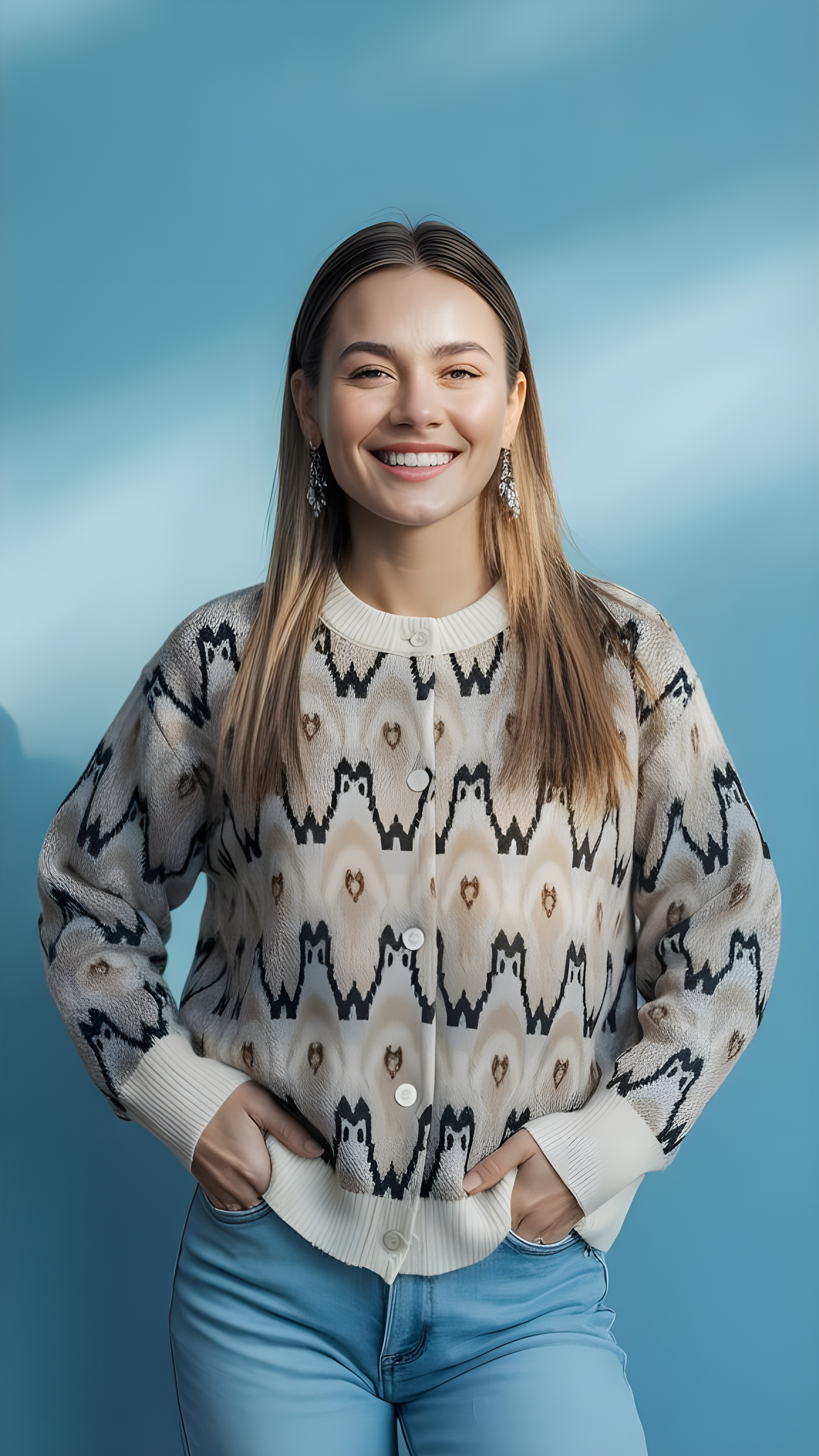 Ikat-Inspired Knit Cardigan – One Size Fits 50–90kg